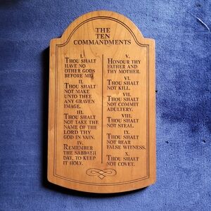 Vintage Ten Commandments Wooden Plaque